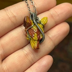 Mookaite Wolf In Antiqued Silver Wire Wrapped Necklace